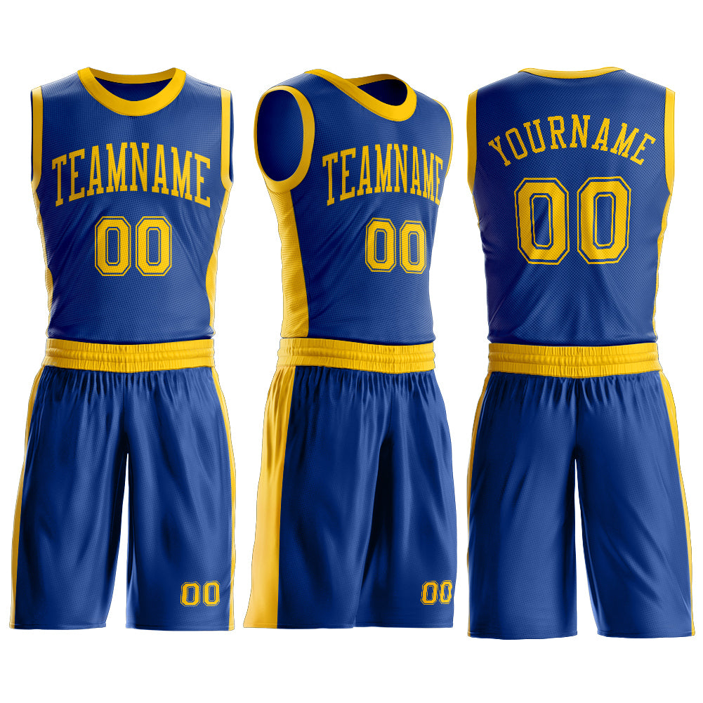 Custom Royal Gold Round Neck Suit Basketball Jersey