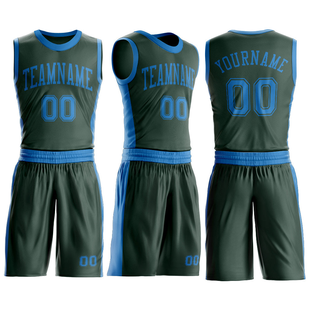 Custom Green Blue Round Neck Suit Basketball Jersey