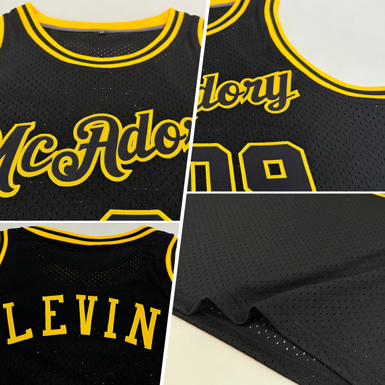 Custom Black Black-Gold Authentic Throwback Basketball Jersey