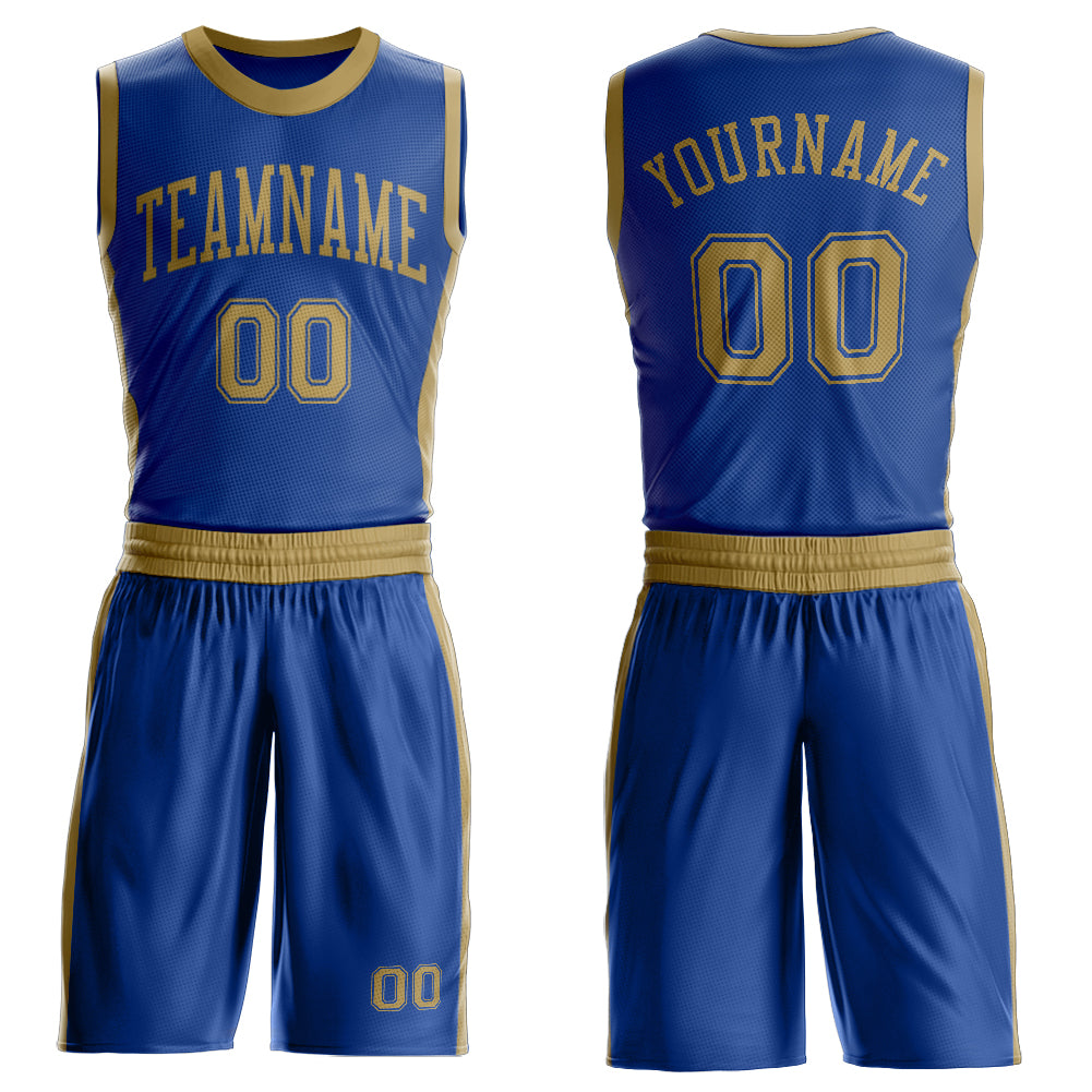 Custom Royal Old Gold Round Neck Suit Basketball Jersey