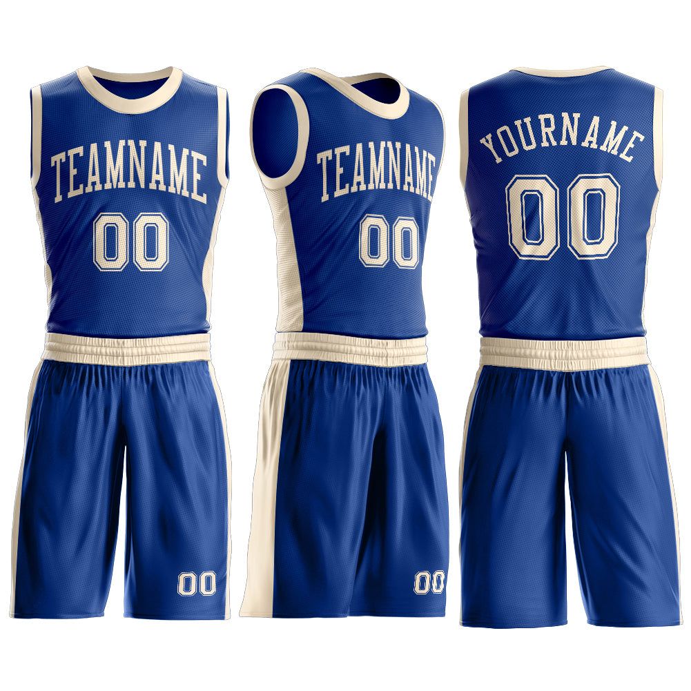 Custom Royal Cream Round Neck Suit Basketball Jersey