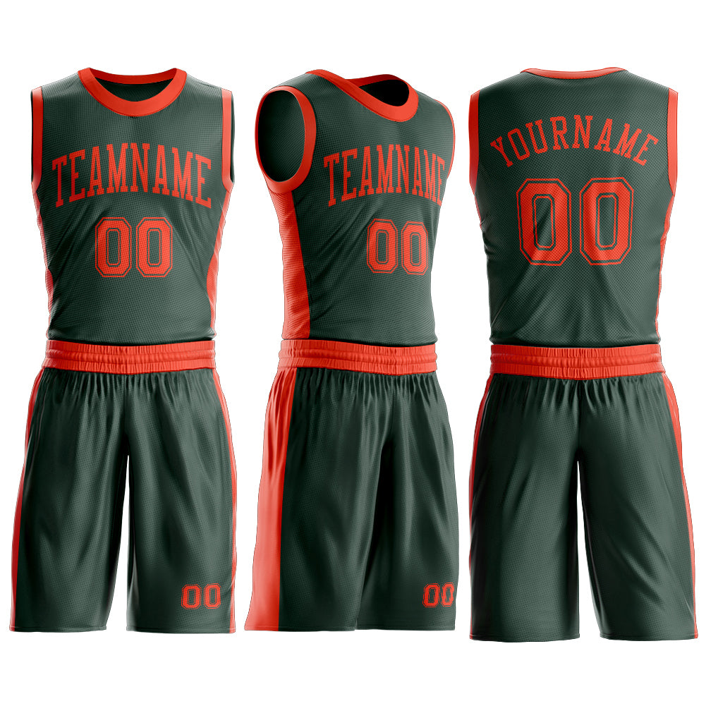 Custom Green Orange Round Neck Suit Basketball Jersey