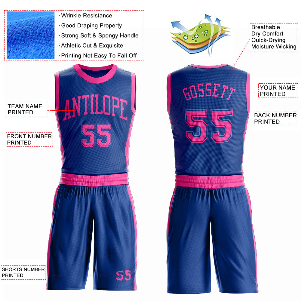 Custom Royal Pink Round Neck Suit Basketball Jersey