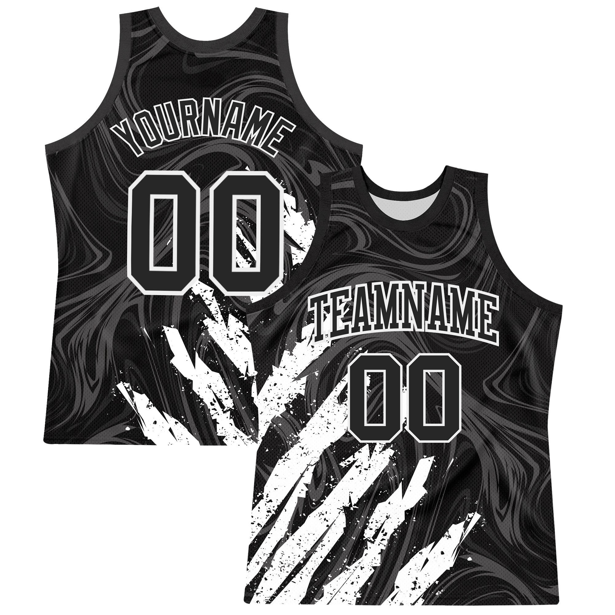 Custom Black White Splash Round Neck Sublimation Basketball Suit Jersey