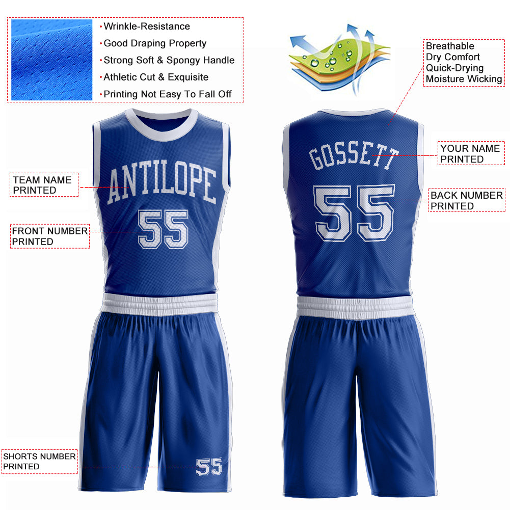 Custom Royal White Round Neck Suit Basketball Jersey