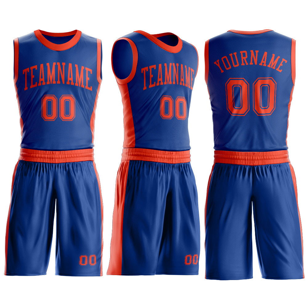 Custom Royal Orange Round Neck Suit Basketball Jersey