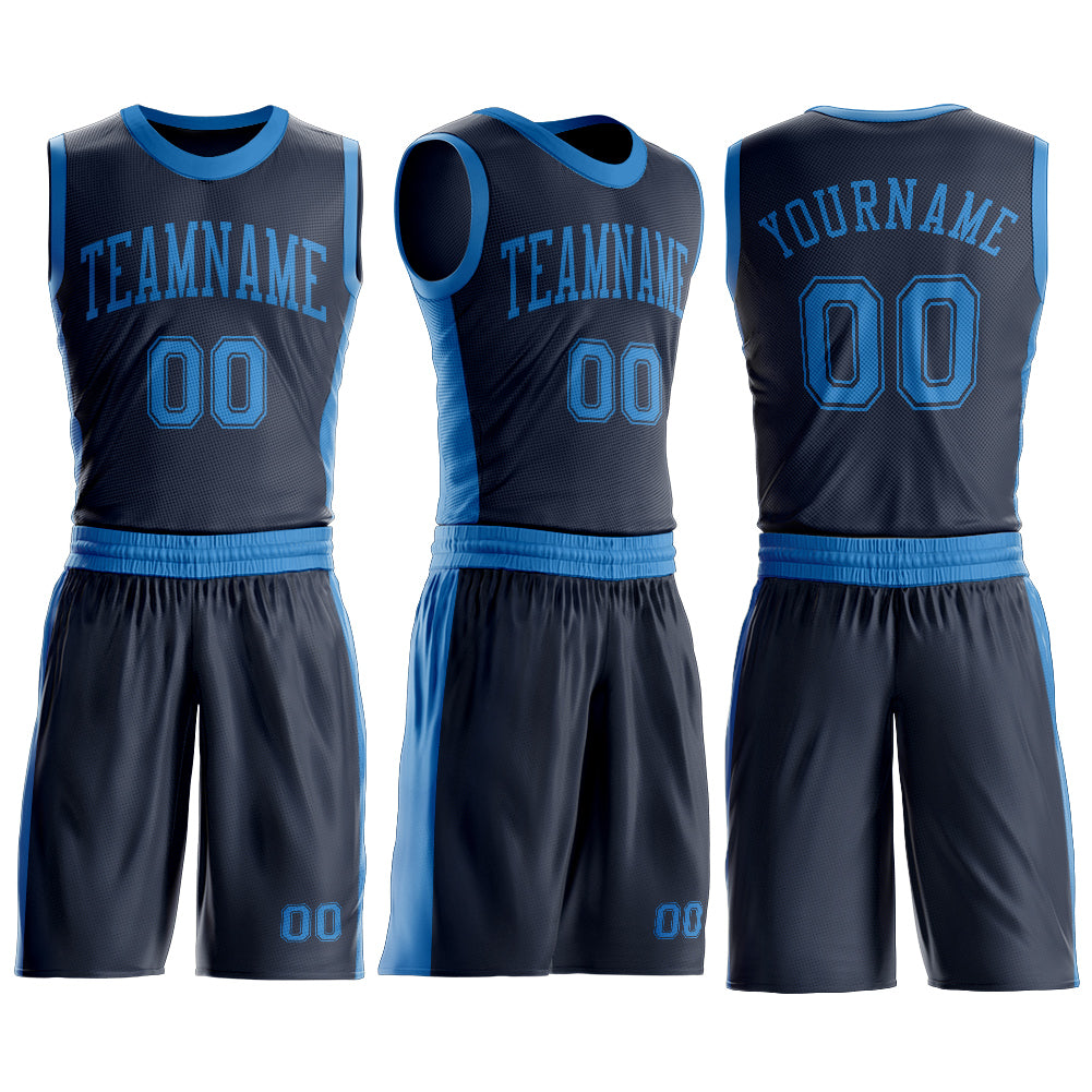 Custom Navy Blue Round Neck Suit Basketball Jersey