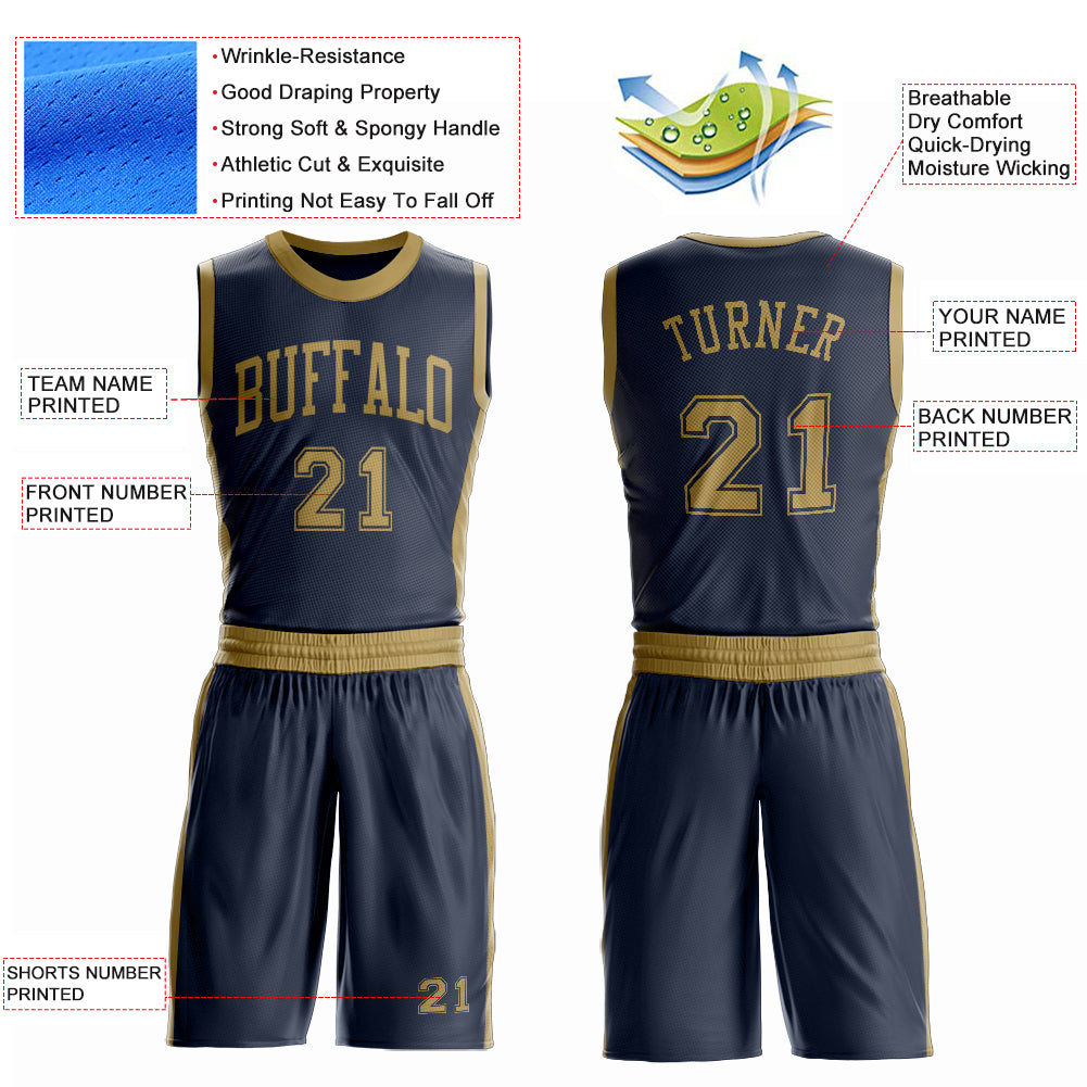 Custom Navy Old Gold Round Neck Suit Basketball Jersey