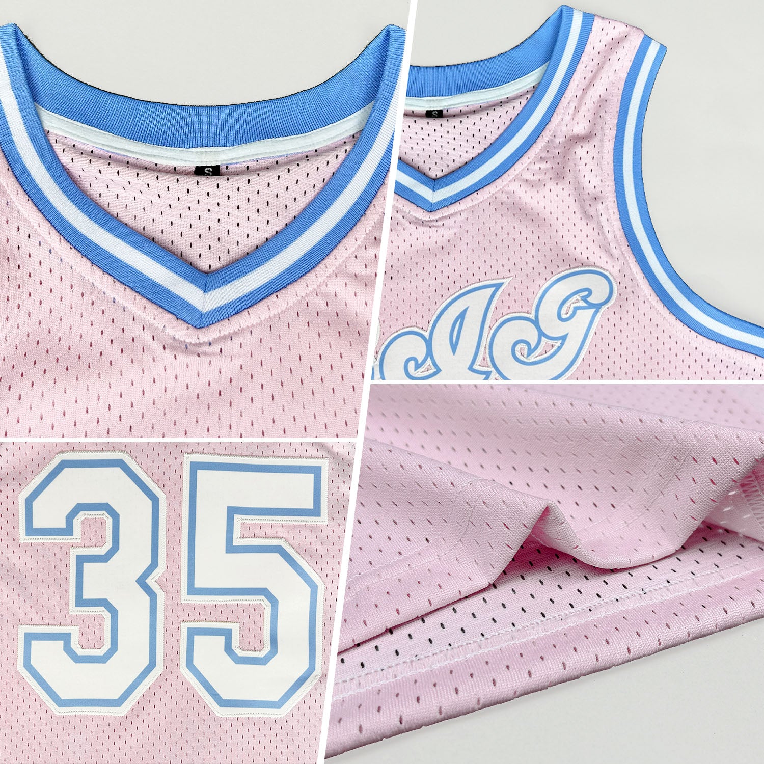 Custom Light Pink White-Light Blue Authentic Throwback Basketball Jersey