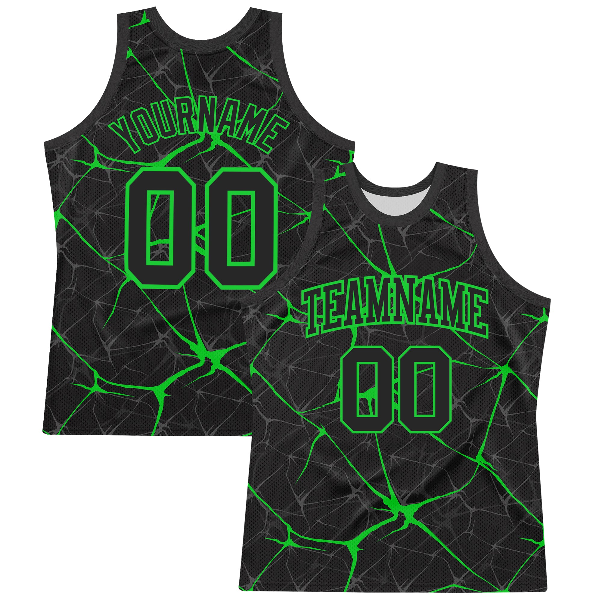 Custom Black Neon Green Abstract Network Round Neck Sublimation Basketball Suit Jersey