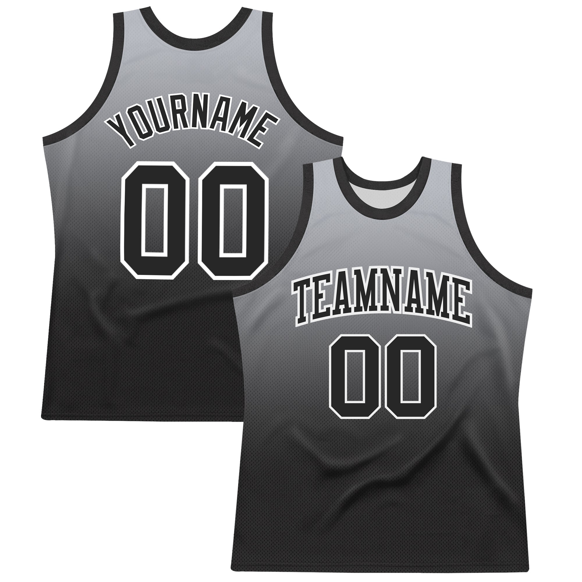 Custom Gray Black-White Fade Fashion Round Neck Sublimation Basketball Suit Jersey