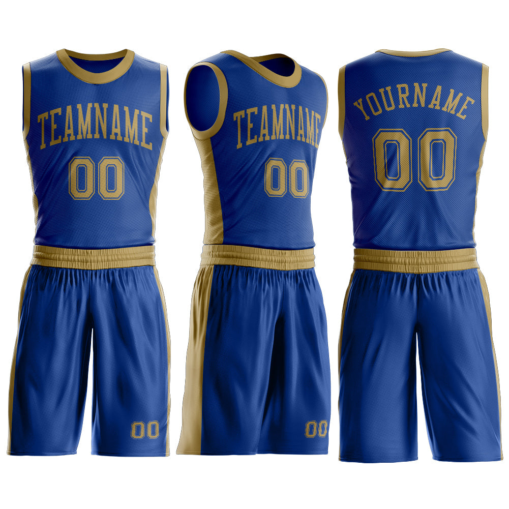 Custom Royal Old Gold Round Neck Suit Basketball Jersey