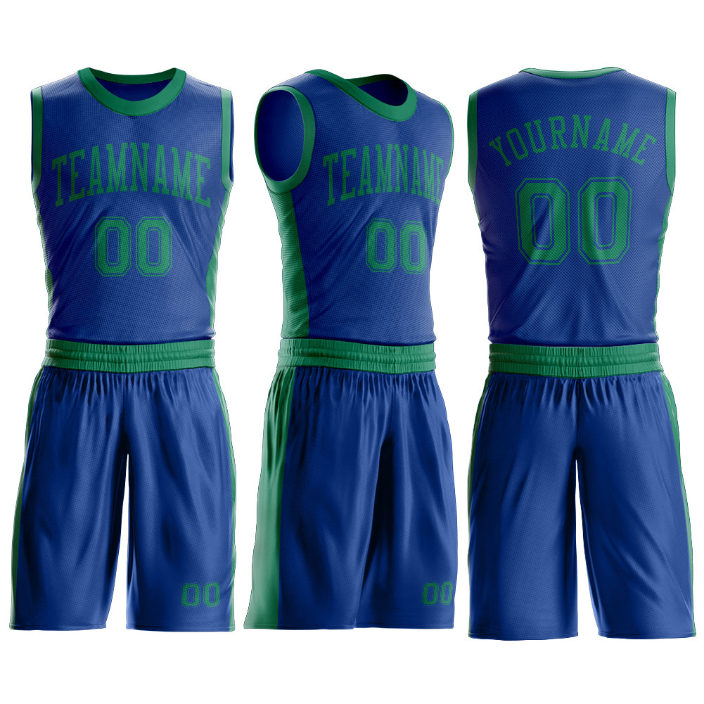Custom Royal Kelly Green Round Neck Suit Basketball Jersey