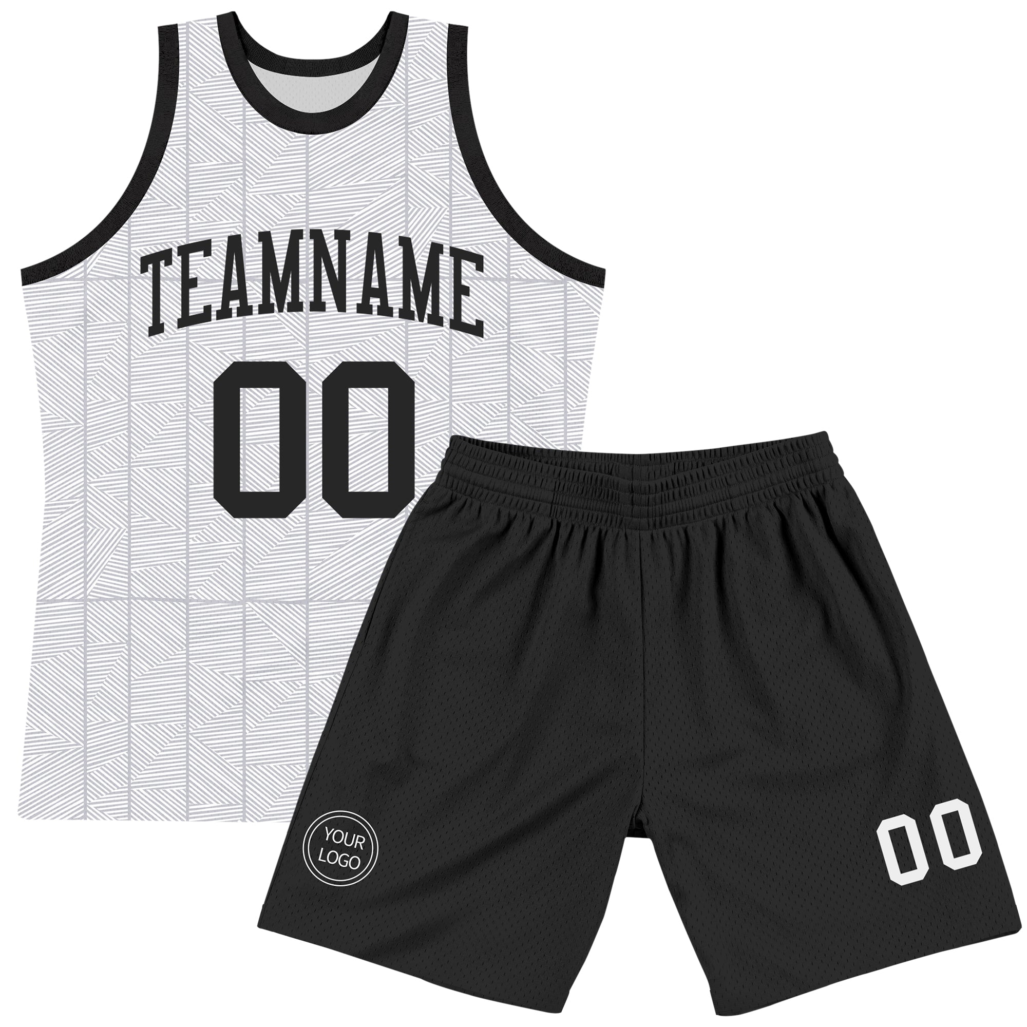 Custom Gray Black-White Line Round Neck Sublimation Basketball Suit Jersey
