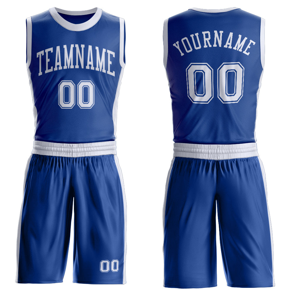 Custom Royal White Round Neck Suit Basketball Jersey