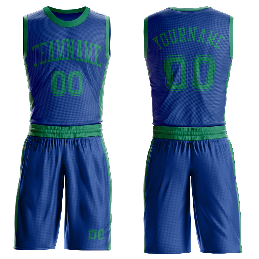 Custom Royal Kelly Green Round Neck Suit Basketball Jersey