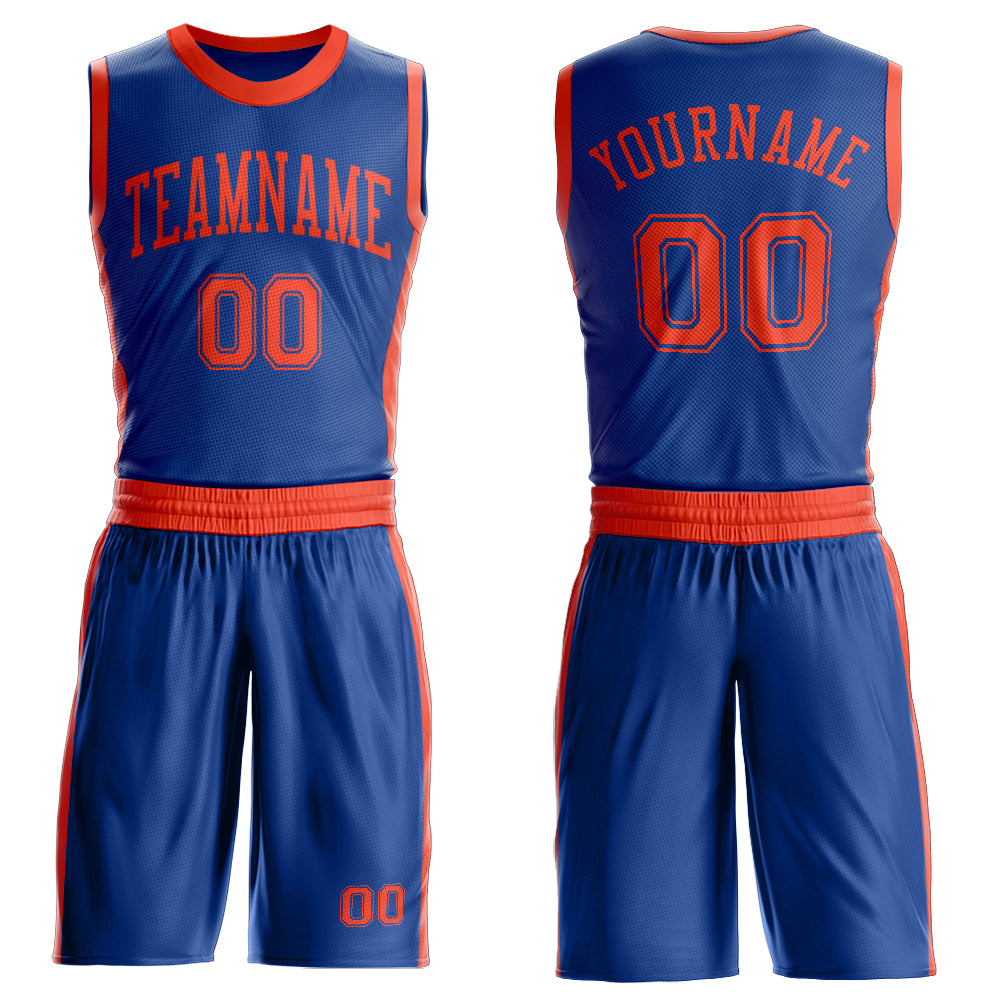 Custom Royal Orange Round Neck Suit Basketball Jersey
