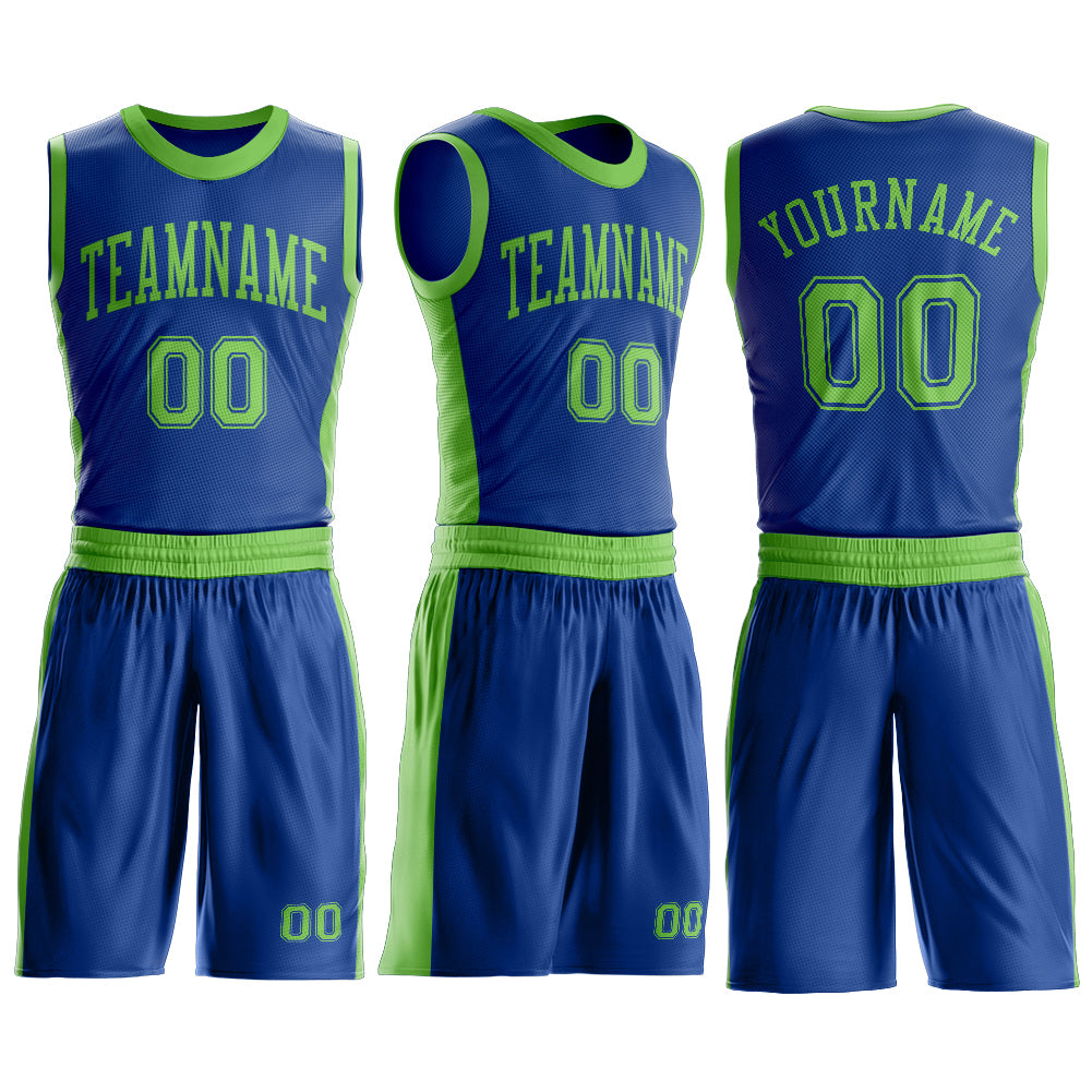 Custom Royal Neon Green Round Neck Suit Basketball Jersey