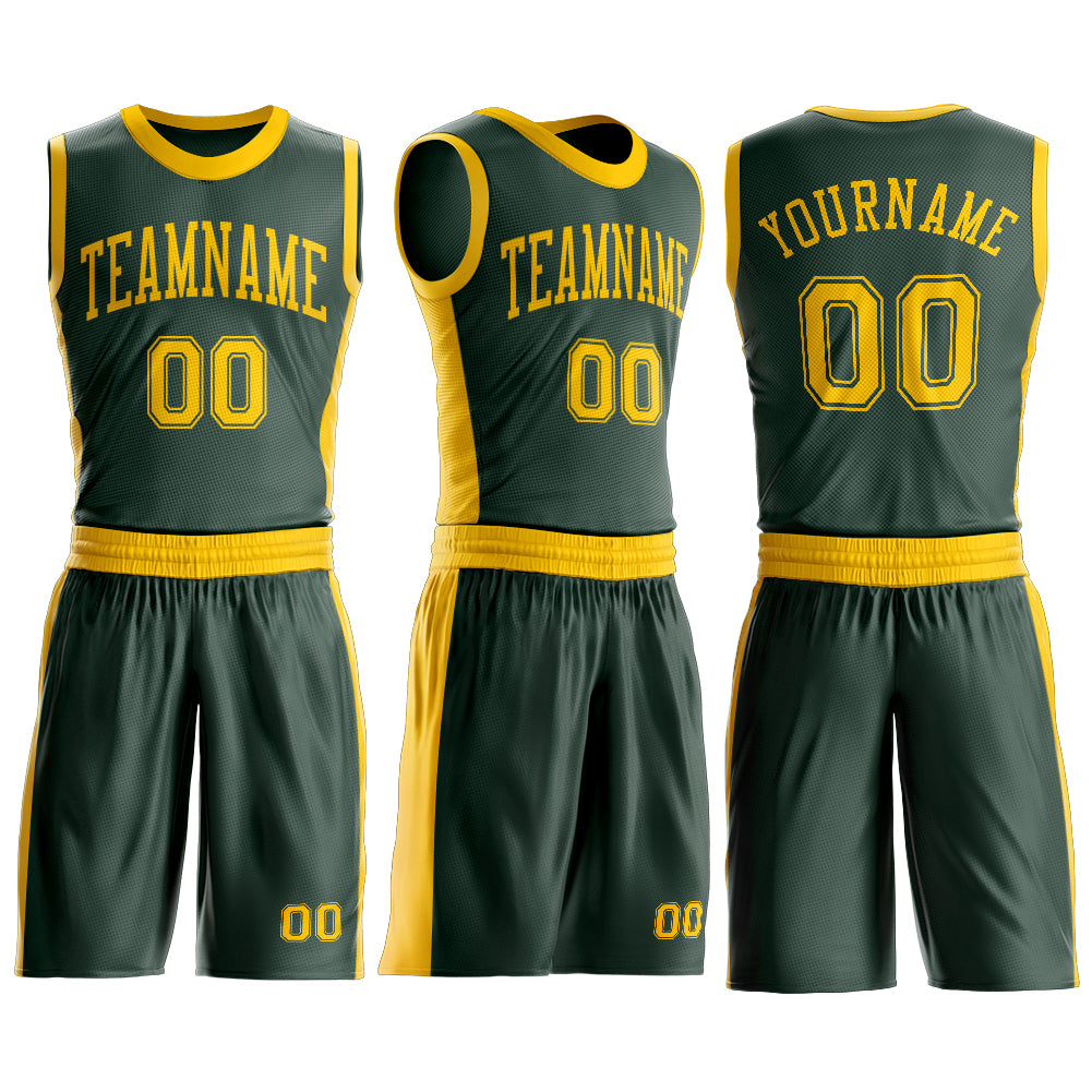 Custom Green Gold Round Neck Suit Basketball Jersey