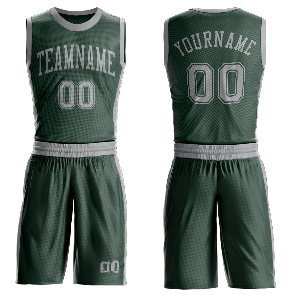 Custom Green Gray Round Neck Suit Basketball Jersey