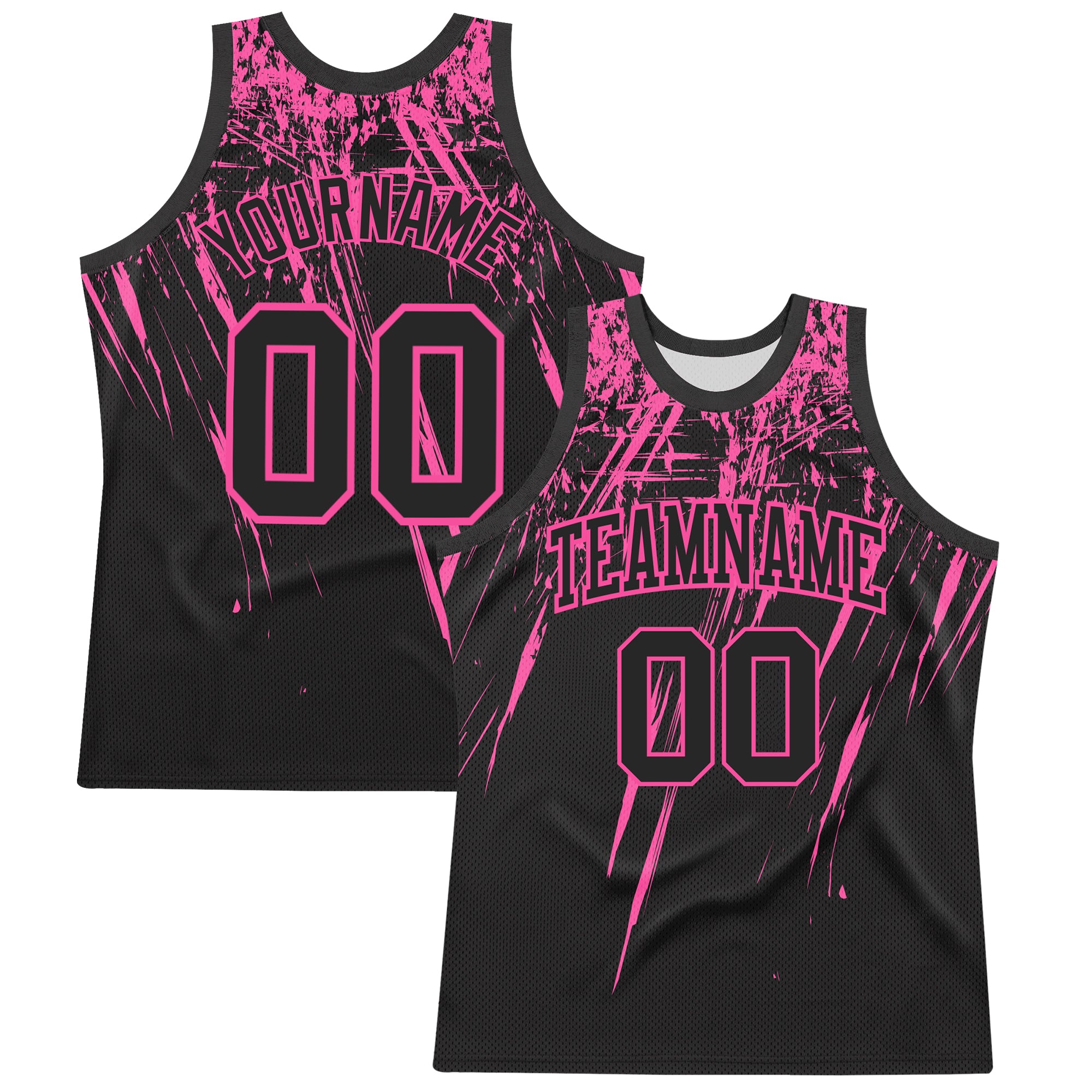 Custom Black Pink Splash Round Neck Sublimation Basketball Suit Jersey
