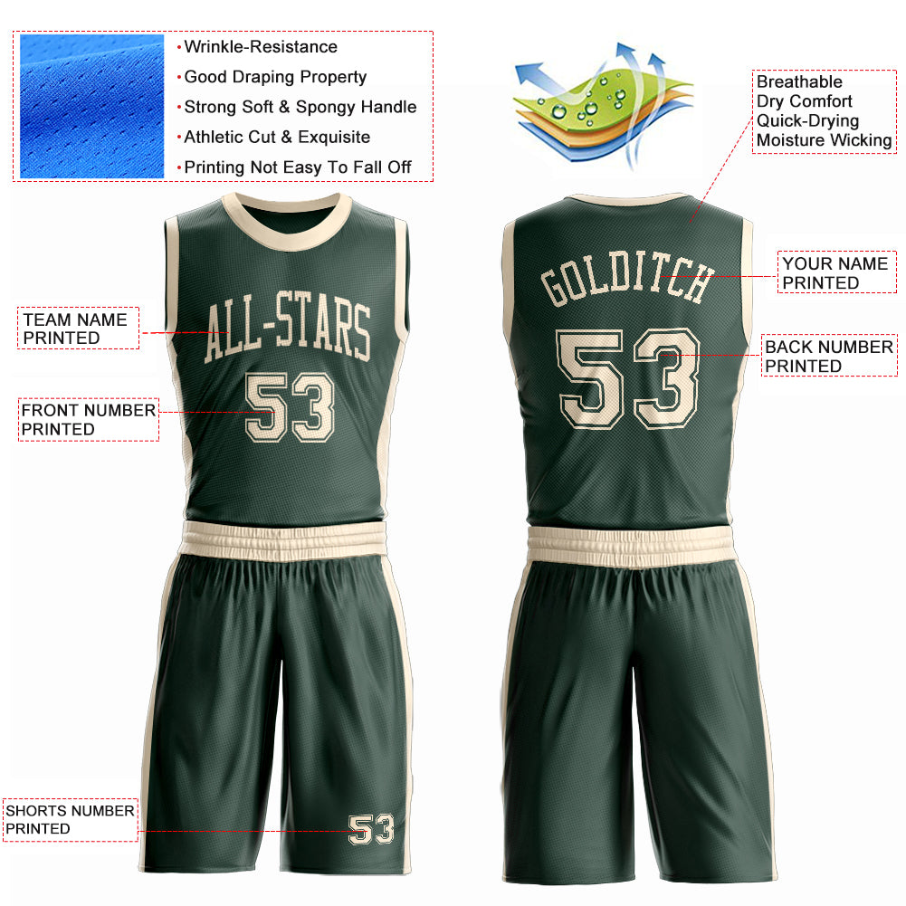 Custom Green Cream Round Neck Suit Basketball Jersey