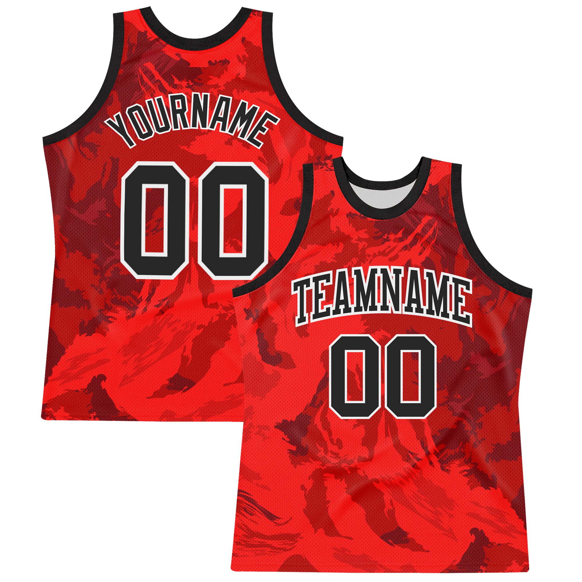 Custom Red Black-White Splash Round Neck Sublimation Basketball Suit Jersey