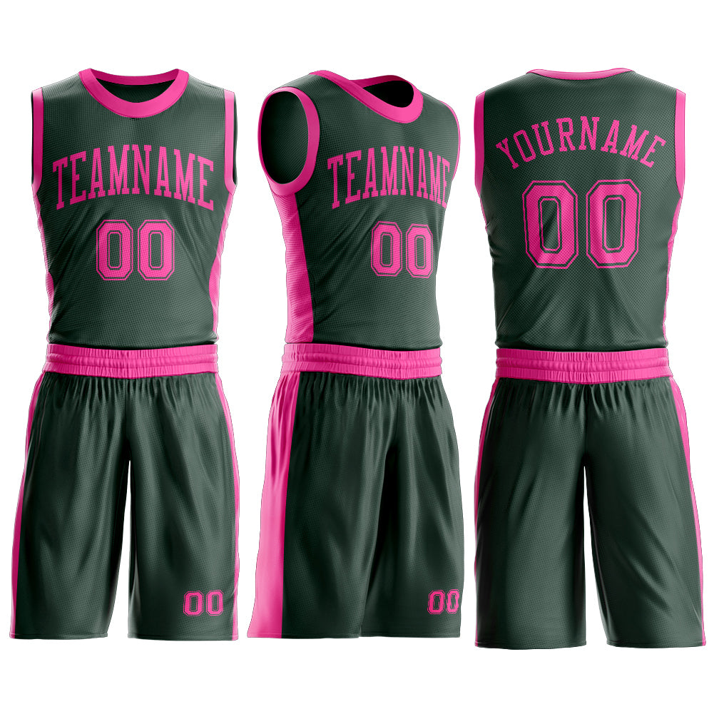 Custom Green Pink Round Neck Suit Basketball Jersey
