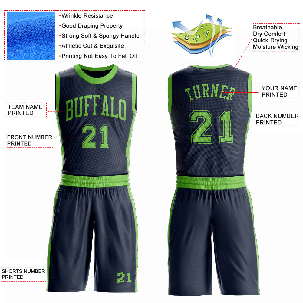 Custom Navy Neon Green Round Neck Suit Basketball Jersey