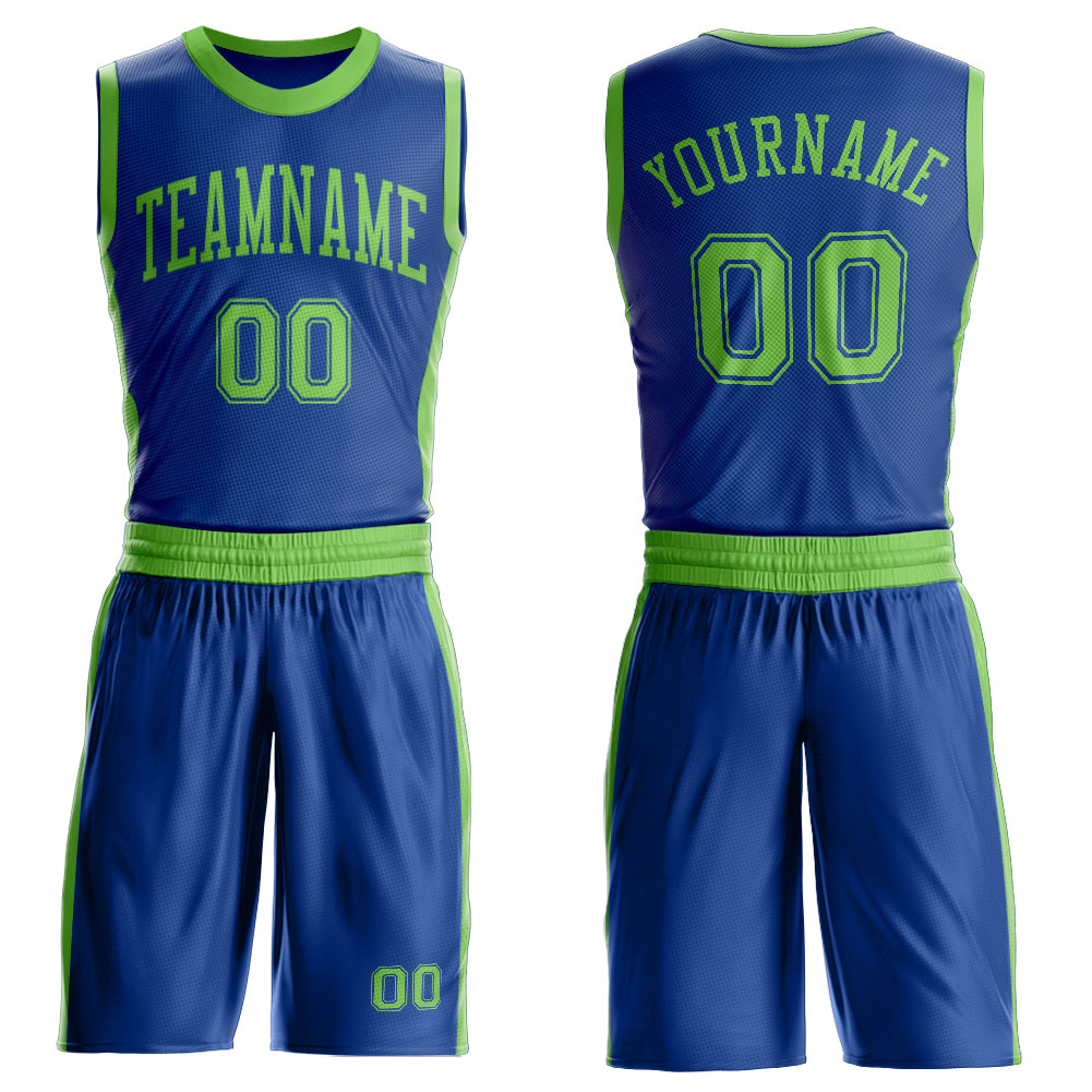 Custom Royal Neon Green Round Neck Suit Basketball Jersey