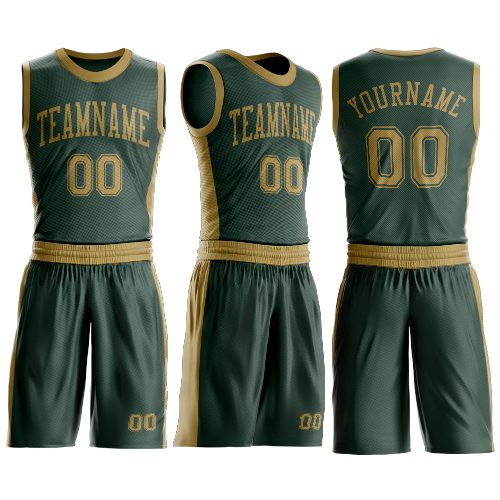 Custom Green Old Gold Round Neck Suit Basketball Jersey