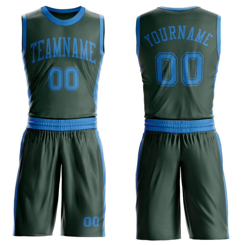 Custom Green Blue Round Neck Suit Basketball Jersey