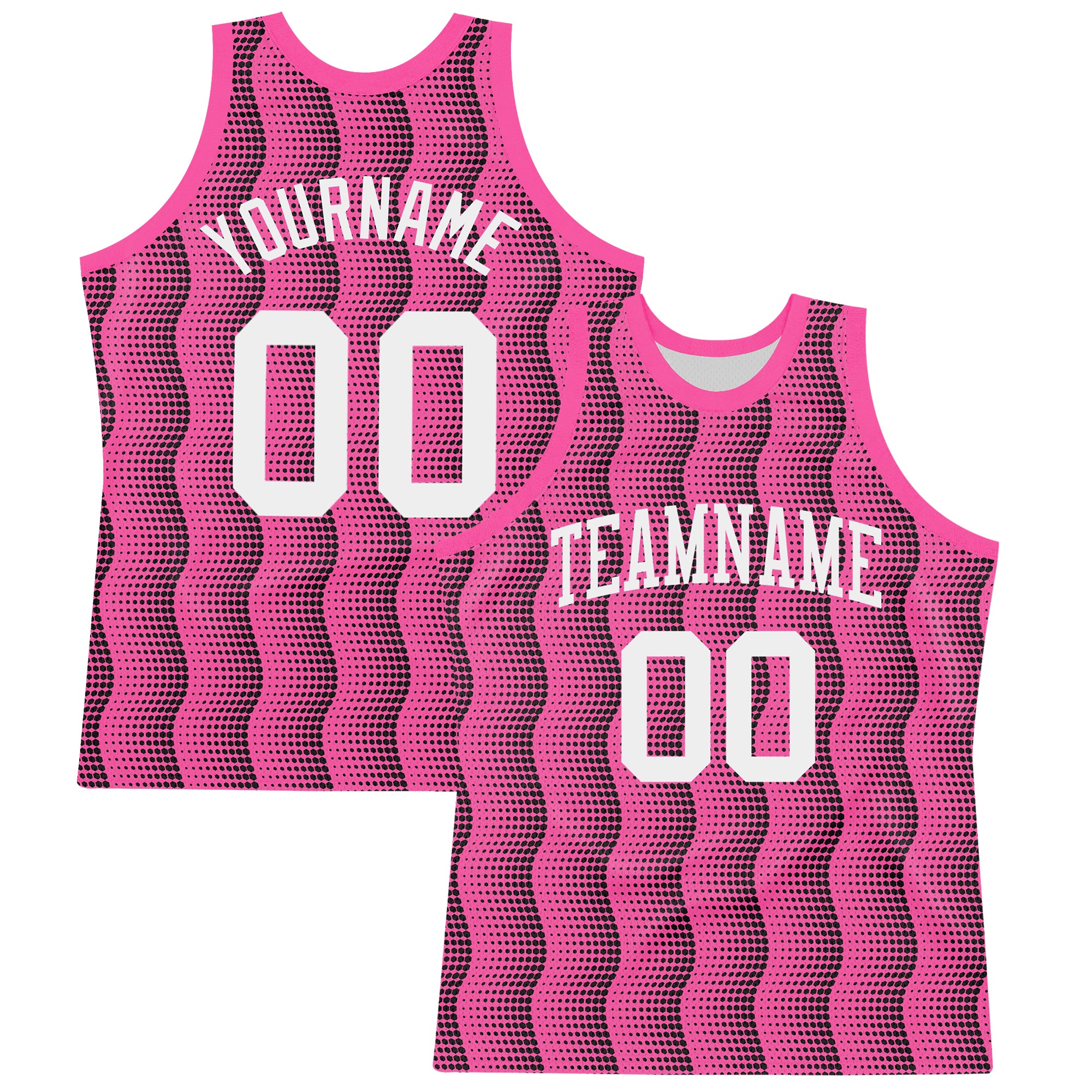 Custom Pink White-Black Geometric Shape Round Neck Sublimation Basketball Suit Jersey